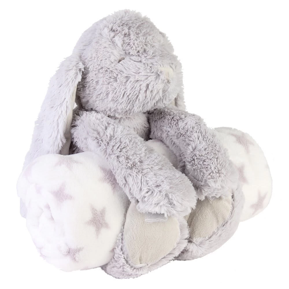 Kuscheldecke Mit Plüschfigur Hase In Grau