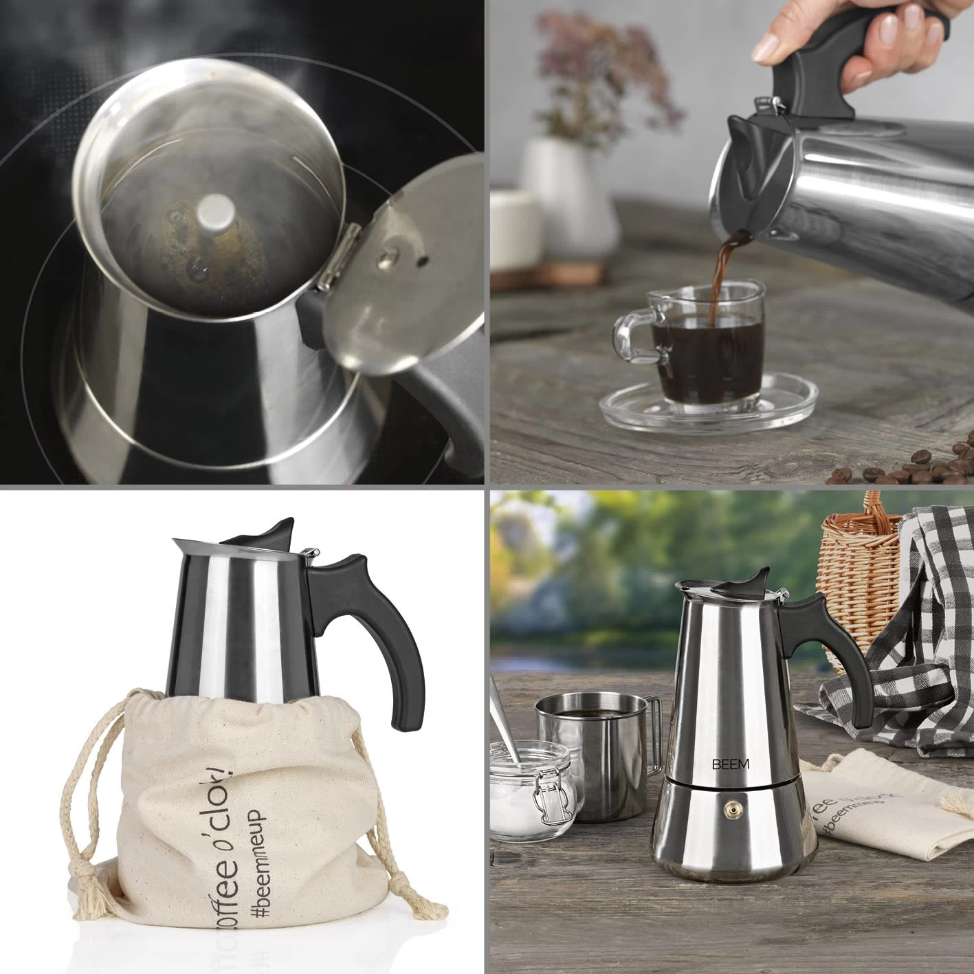 Espressokocher Espressomaschine Espressobereiter 6 Tassen Edelstahl Mokka – Bild 2