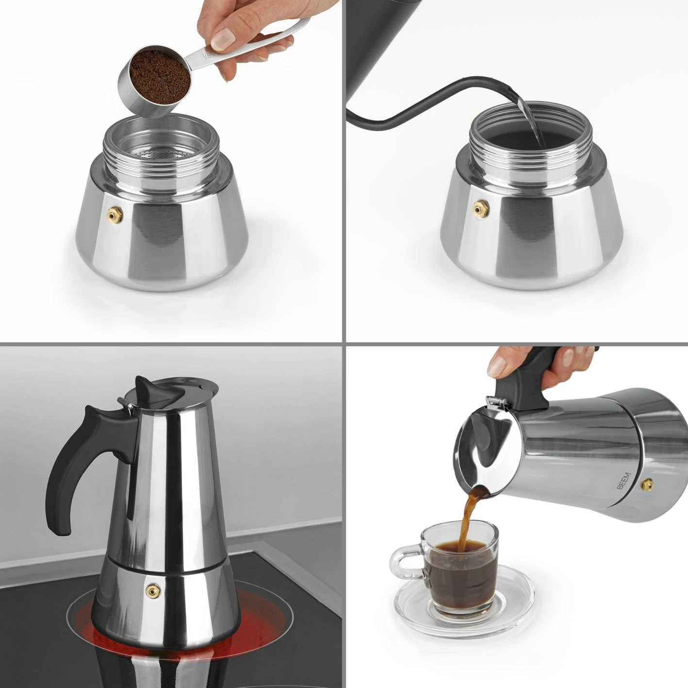 Espressokocher Espressomaschine Espressobereiter 6 Tassen Edelstahl Mokka – Bild 4