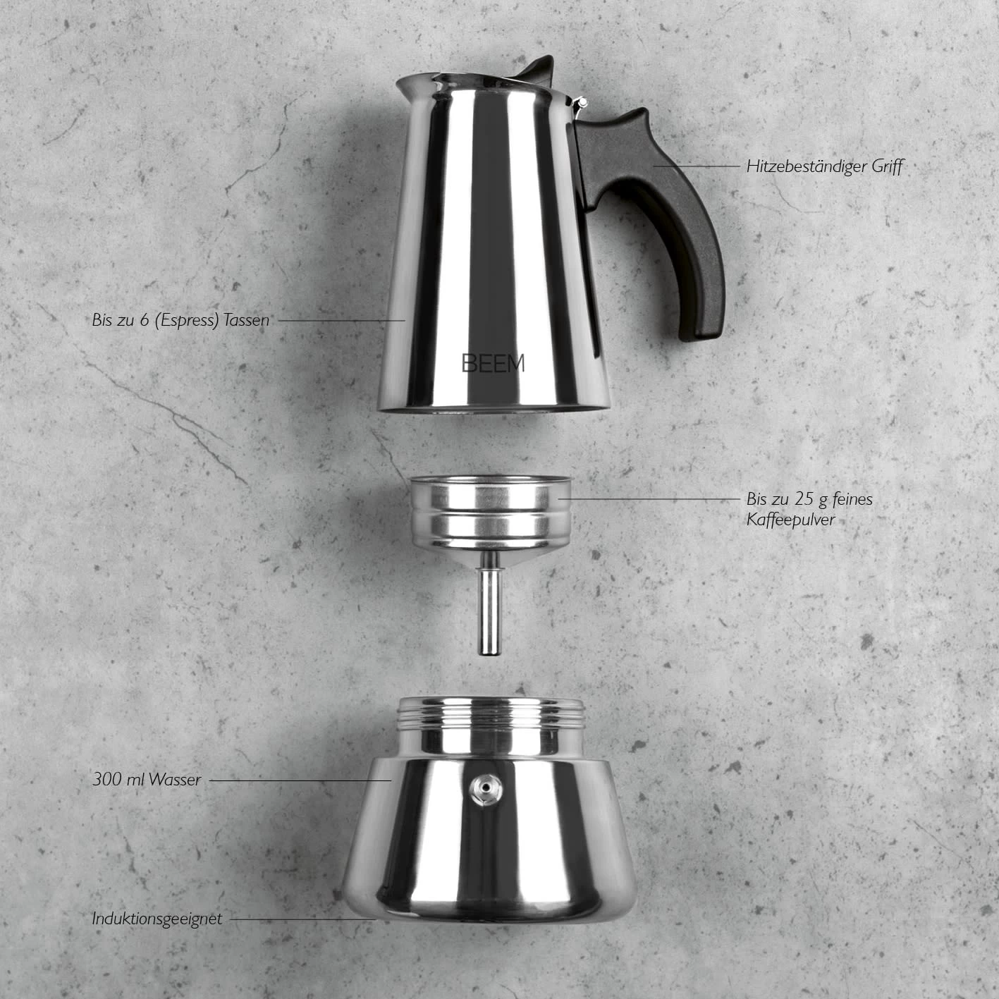 Espressokocher Espressomaschine Espressobereiter 6 Tassen Edelstahl Mokka – Bild 5