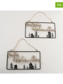 2er-Set: Schilder "Aarhus" In Schwarz/ Hellbraun - (B)30 X (H)17 Cm