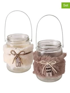 2er-Set: Windlichter "Ilmo" In Beige/ Hellbraun - (H)11 X Ø 8 Cm