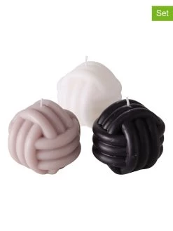 3er-Set: Stumpenkerzen "Knot" In Schwarz/ Grau/ Weiß - 3x 170 G