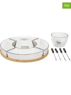 11tlg. Fondue-Set In Weiß/ Hellbraun - (H)19 X Ø 30 Cm