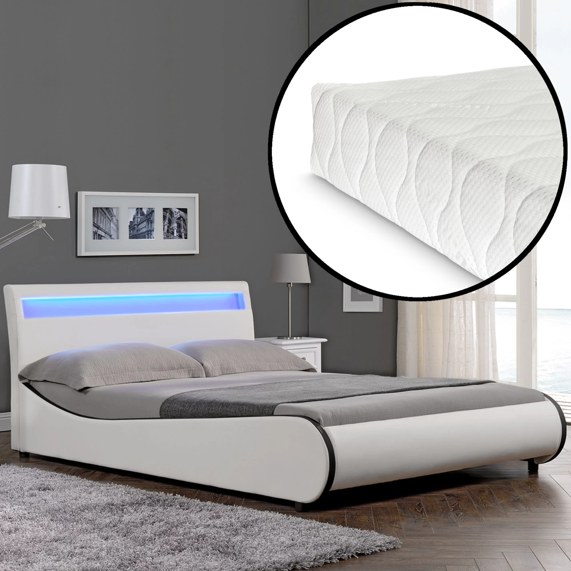 LED Bett Valencia Mit Matratze In Weiß (B)140cm – Bild 2