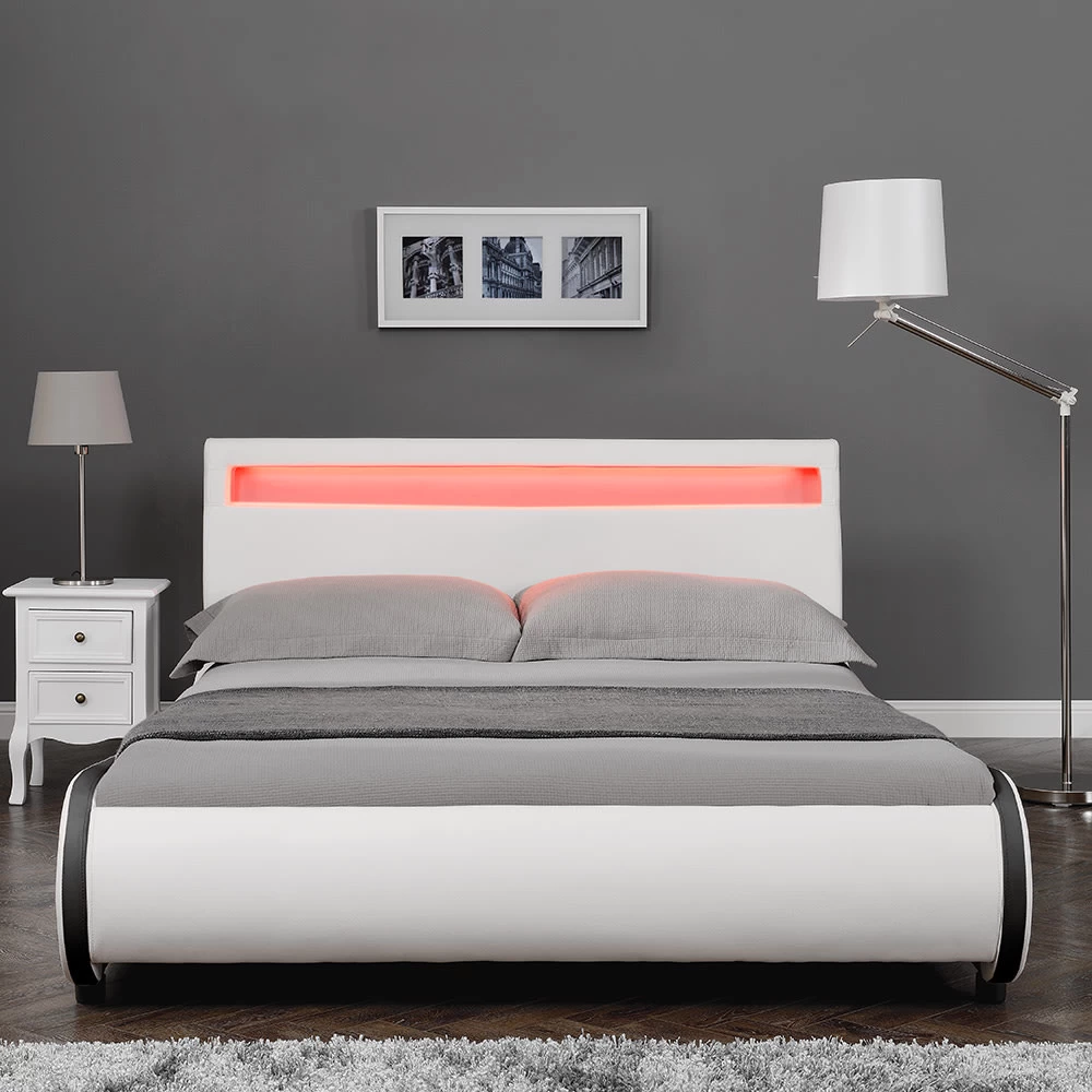 LED Bett Valencia Mit Matratze In Weiß (B)140cm – Bild 4