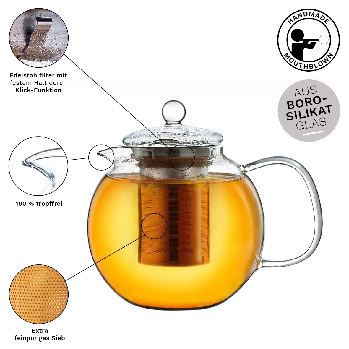 Teekannen-Geschenkset 1x Teekanne 1.3l Inkl. 2 Teeblumen Grüner + Weißer Tee – Bild 4