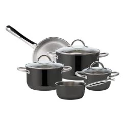 8 Tlg. Set Kochtopf-Set Aus Edelstahl In Schwarz