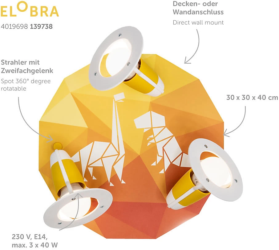 Deckenleuchte 3er Spot Rondell "Dinopoly", Orange – Bild 4
