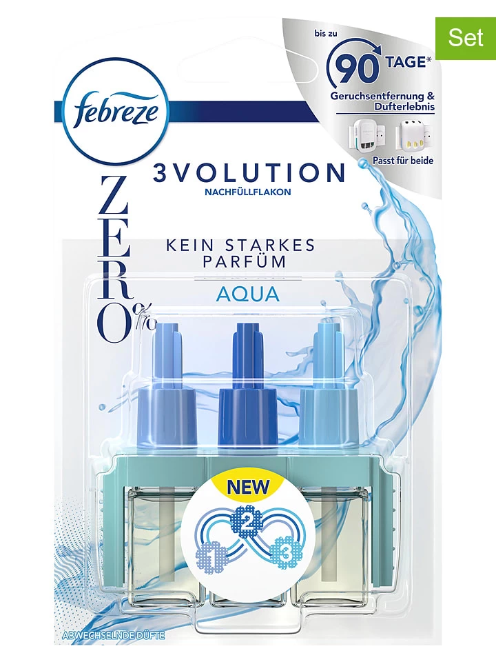 3er-Set: Raumduft-Nachfüller "Febreze 3Volution - Zero% Aqua", Je 20 Ml