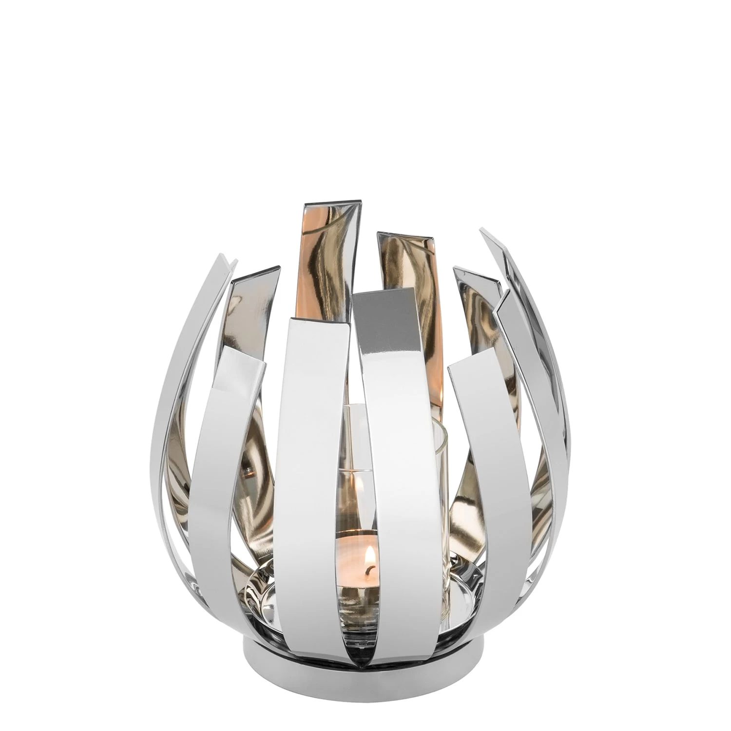 Windlicht "Orfea" Mit Glas In Silber - H. 20 Cm - D. 18,5 Cm