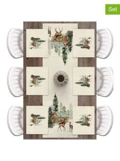 7tlg. Set: Tischläufer Und Tischsets In Creme