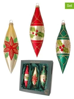 Christbaumkugeln In Rot/ Gold/ Grün - 3 Stück