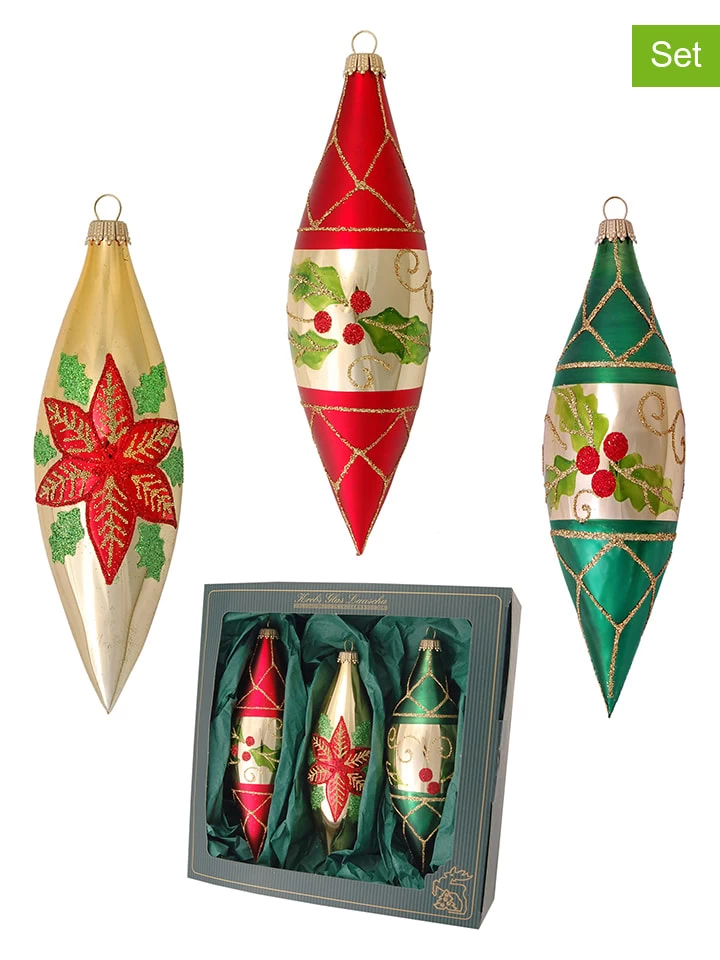 Christbaumkugeln In Rot/ Gold/ Grün - 3 Stück