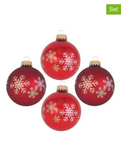 Christbaumkugeln "Schneeflocken" In Rot - 4 Stück - Ø 7 Cm