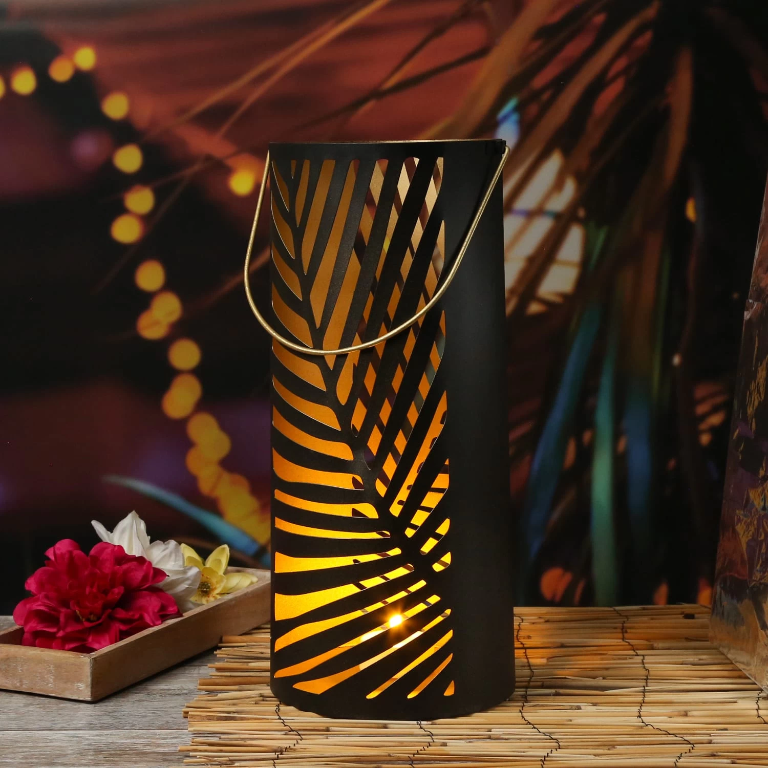 3er Sent Laternen Mit Blattmotiv Und Henkel In Schwarz/gold – Bild 3