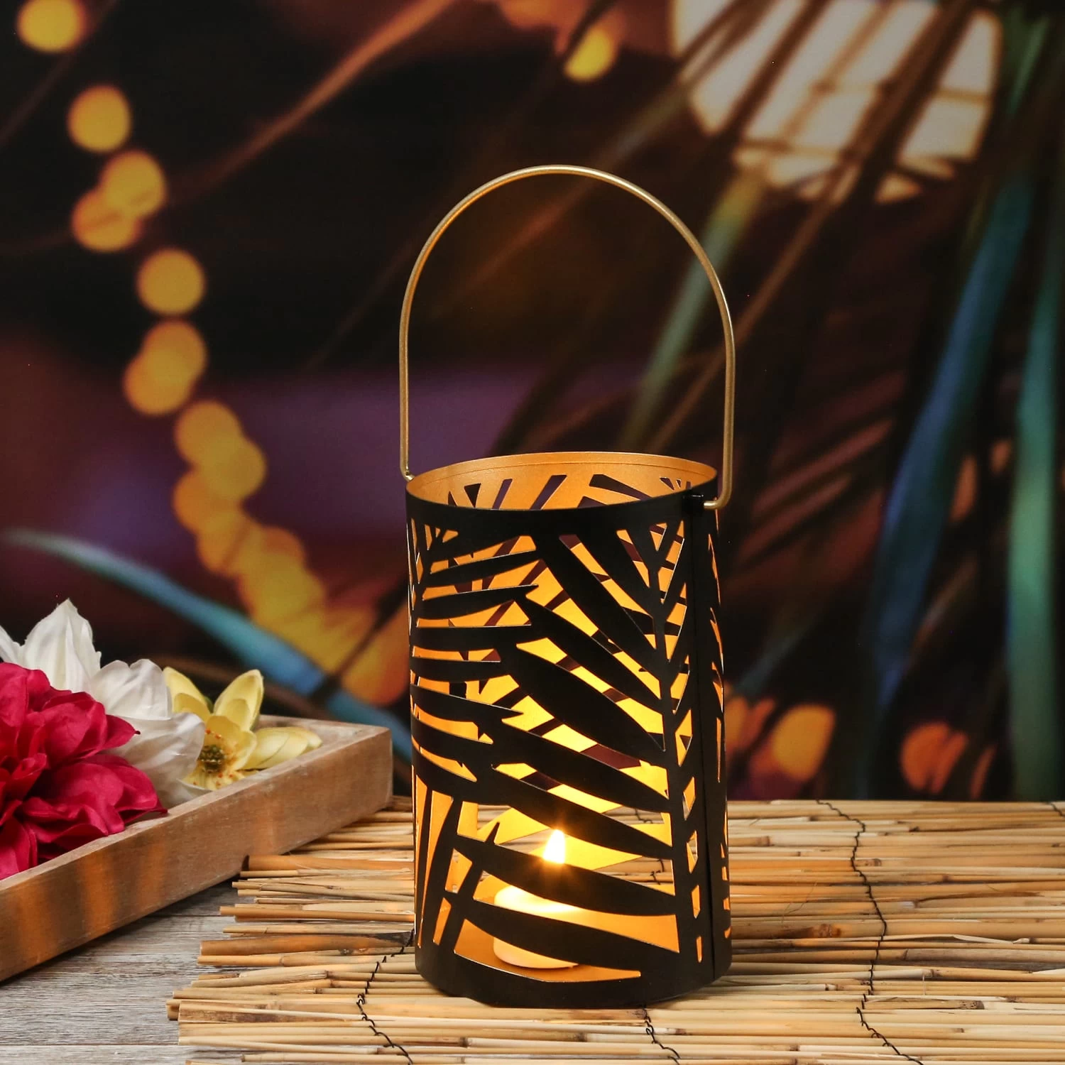 3er Sent Laternen Mit Blattmotiv Und Henkel In Schwarz/gold – Bild 5