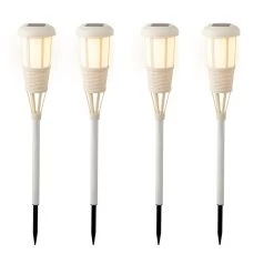 4er Set LED Solar Fackel In Beige