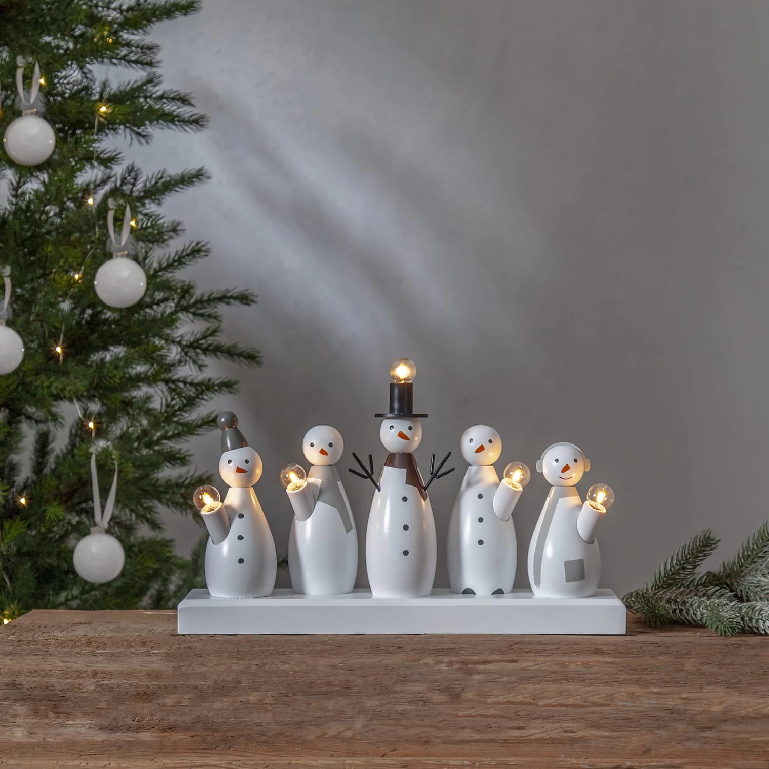 Fensterleuchter Schnemänner 5 Glühlampen H: 21cm In Weiß, Rot – Bild 3