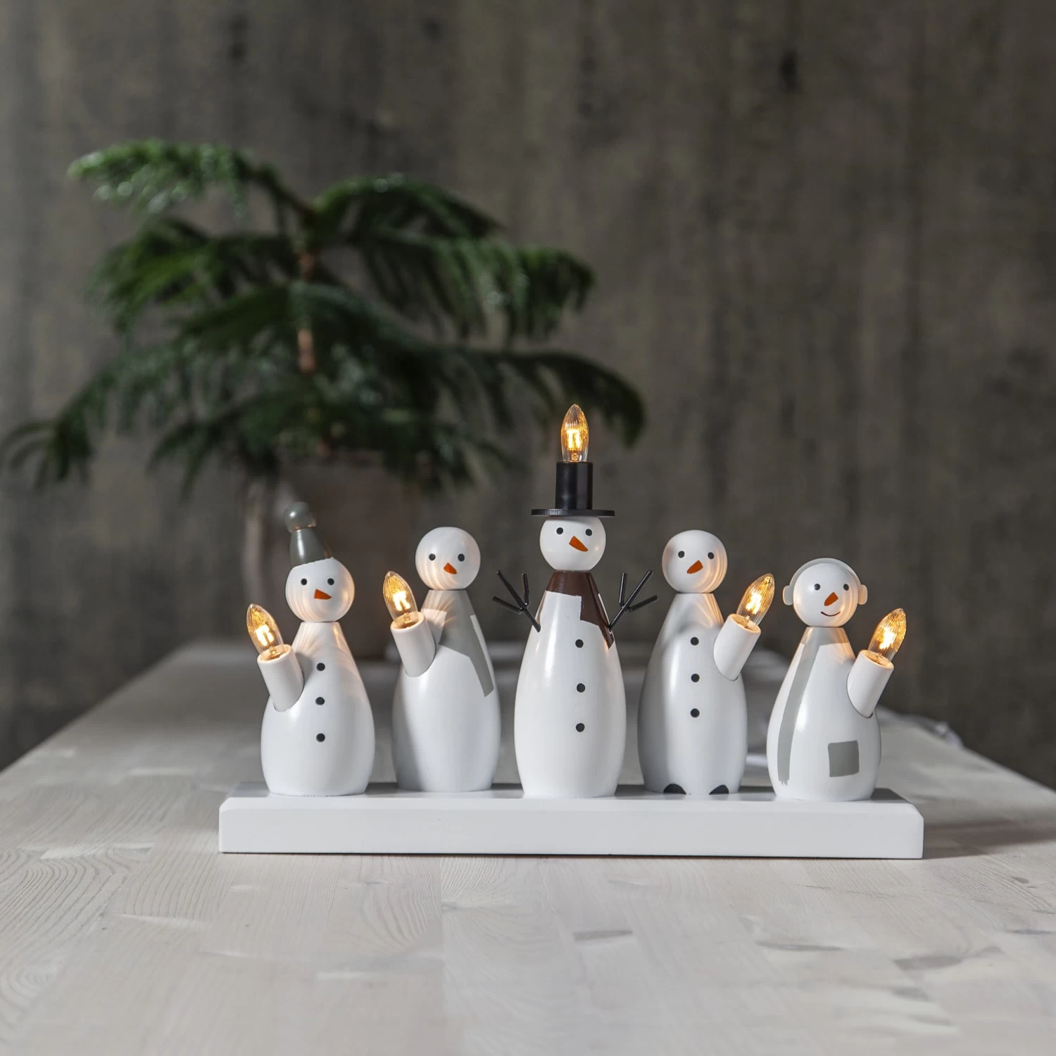 Fensterleuchter Schnemänner 5 Glühlampen H: 21cm In Weiß, Rot – Bild 4