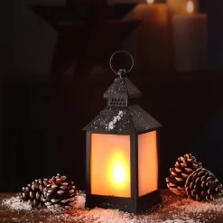 LED Flackerlaterne Mit Flammeneffekt H: 24cm In Schwarz