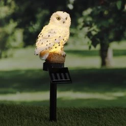 LED Solar Gartenstecker Eule In Weiß - H: 45cm