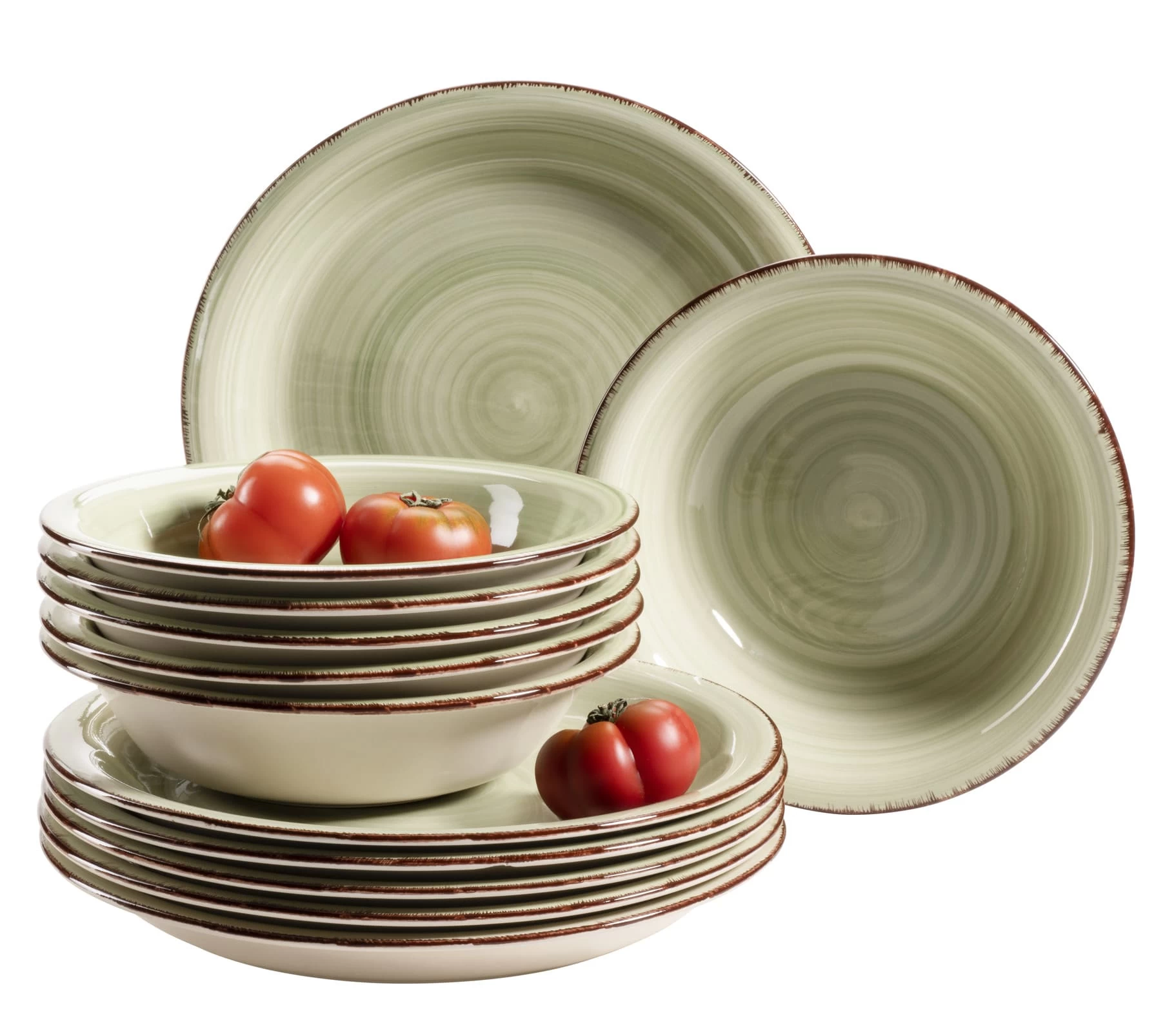 Teller-Set, Steingut Lumaca In Olivgrün – Bild 2