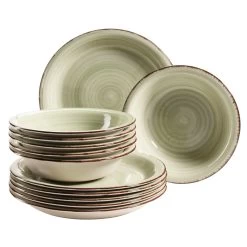 Teller-Set, Steingut Lumaca In Olivgrün