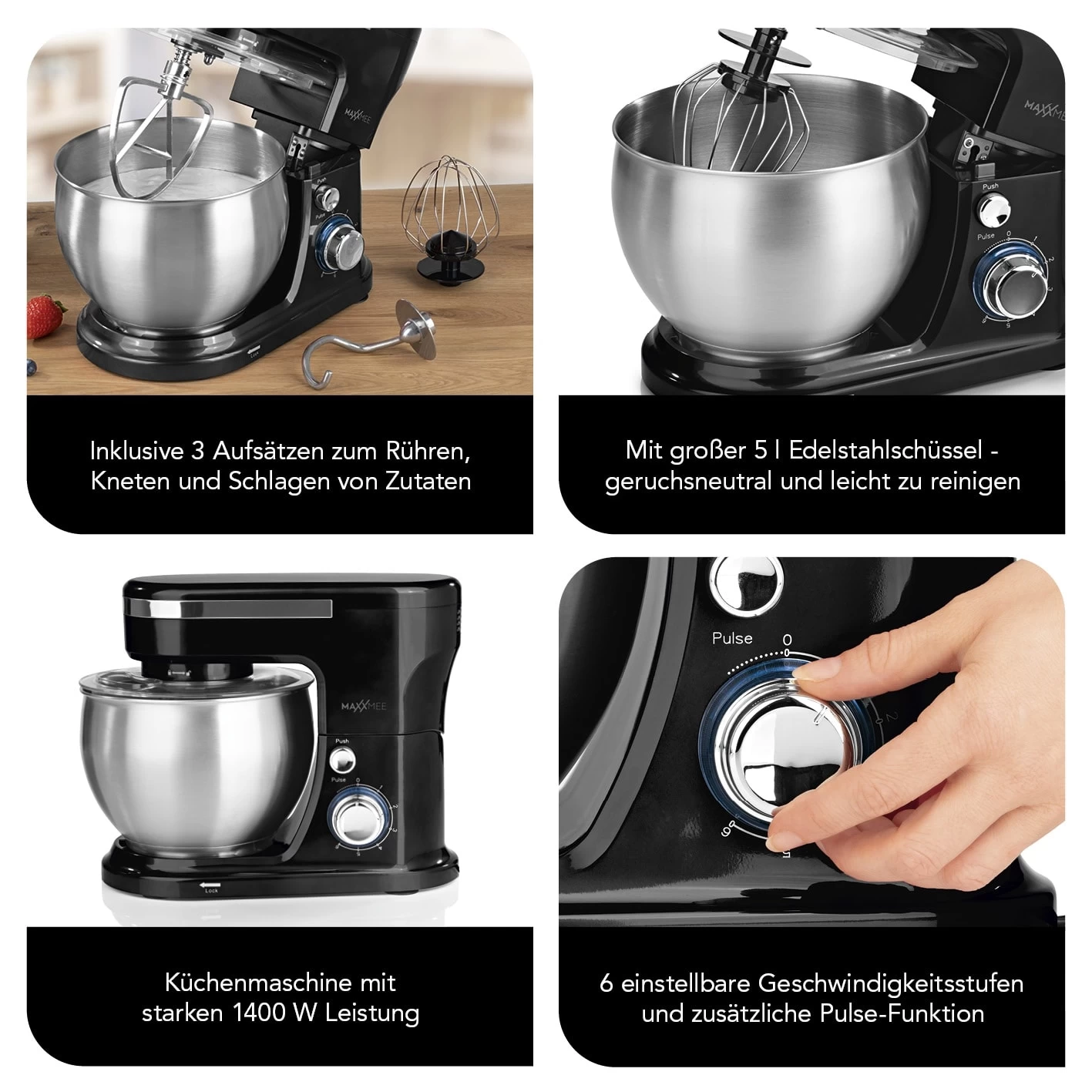 MAXXMEE Küchenmaschine Mit Zubehör - Schwarz – Bild 3