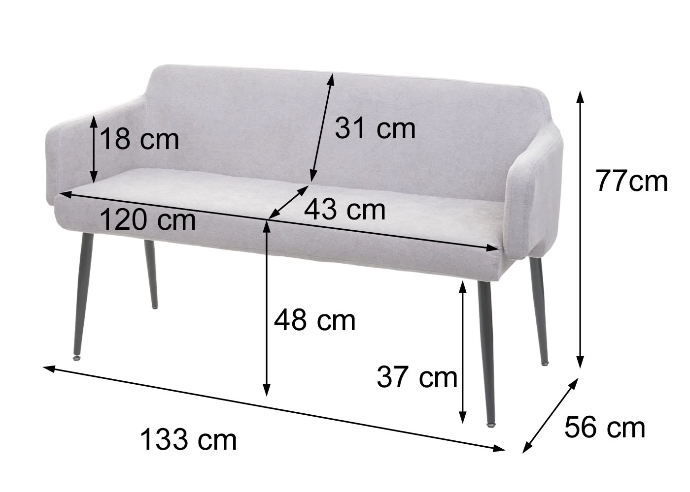Esszimmer-Set L13 4er-Set Stuhl+Sitzbank, Grau – Bild 5