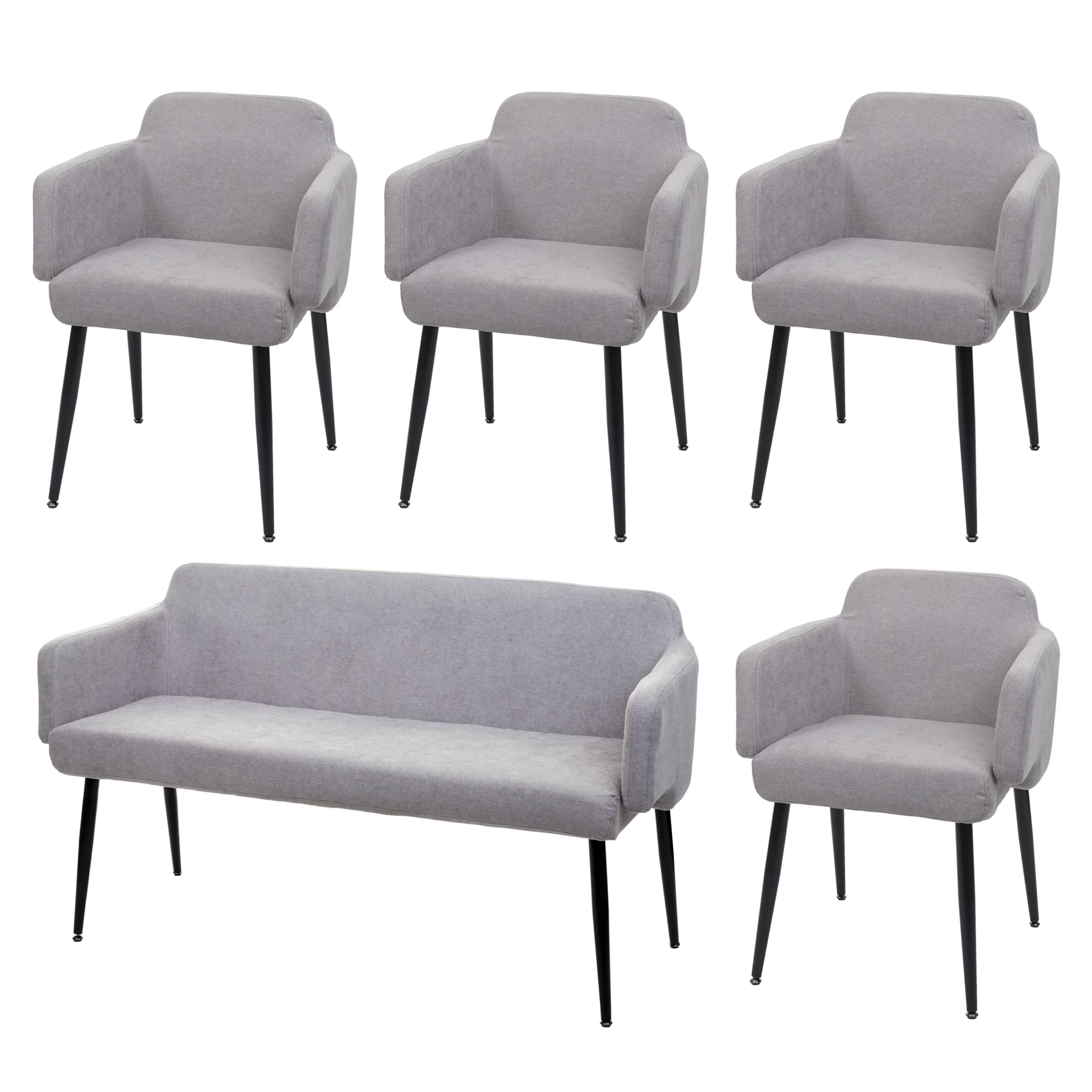 Esszimmer-Set L13 4er-Set Stuhl+Sitzbank, Grau