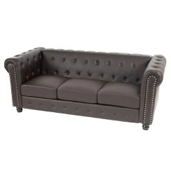 Luxus 3er Sofa Chesterfield Edinburgh, Runde Füße, Braun