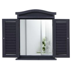 Wandspiegel Mit Fensterläden, Dunkelgrau