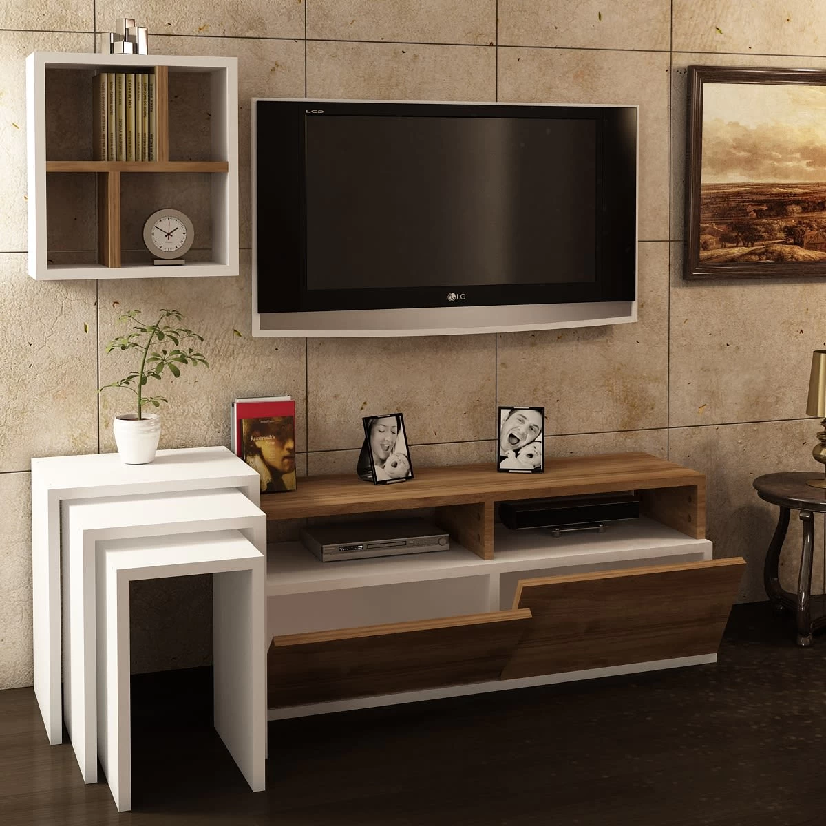 Wohnwand Missy Weiß Walnuss – Bild 3