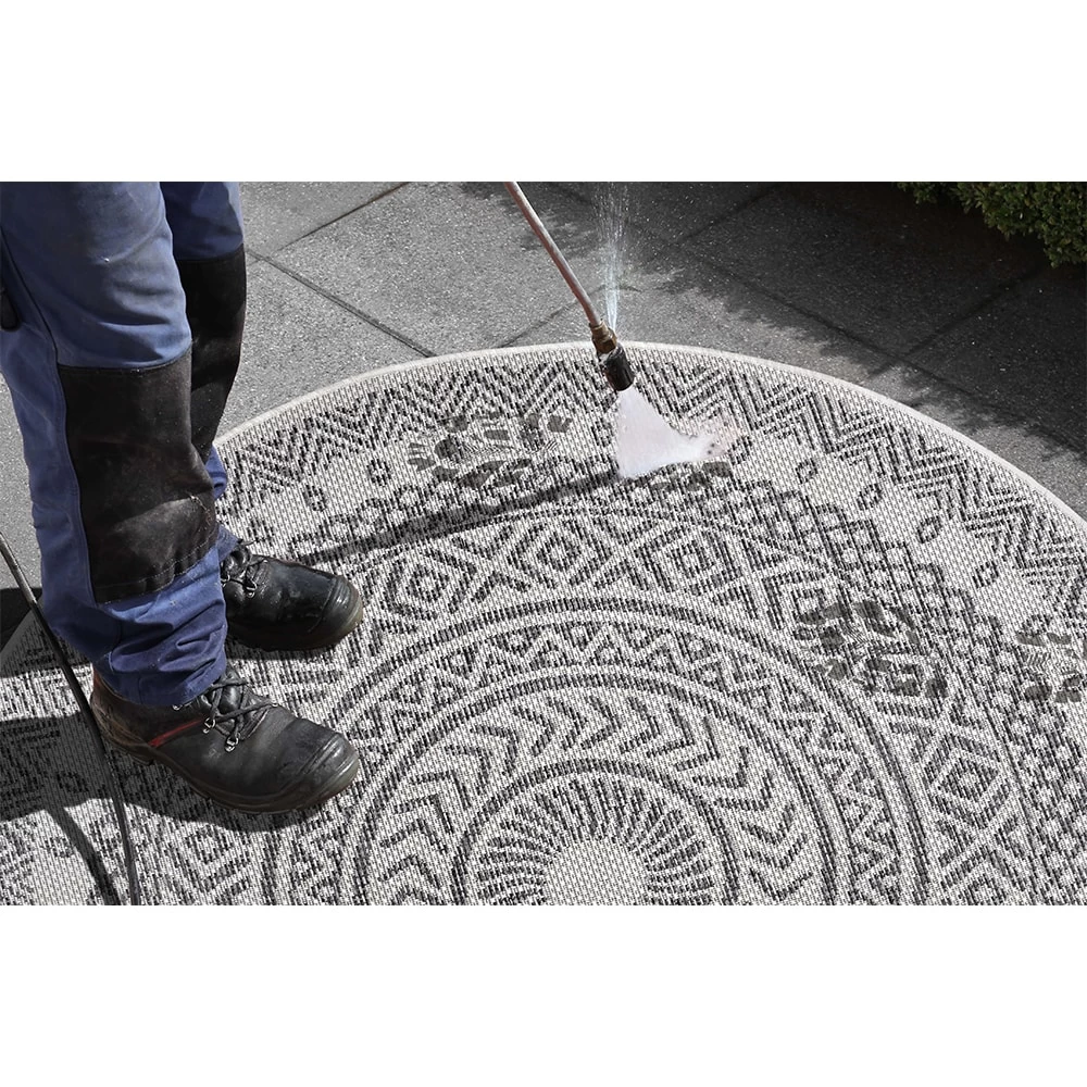 In- & Outdoor Teppich Giro Anthrazit Creme, 160 Cm Rund – Bild 4