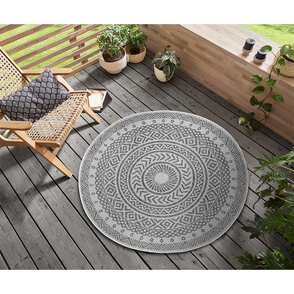 In- & Outdoor Teppich Giro Anthrazit Creme, 160 Cm Rund – Bild 5
