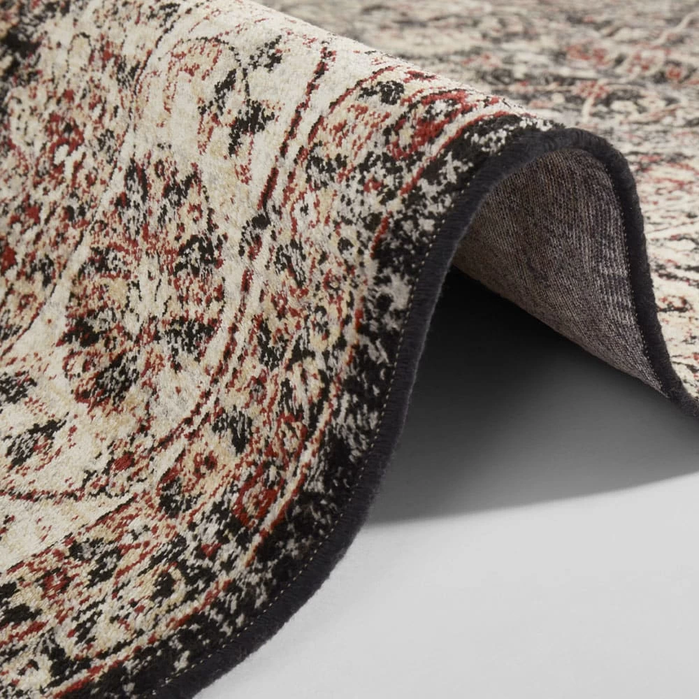 Orientalischer Viskose Teppich Fransen Nain Karun Schwarz – Bild 3