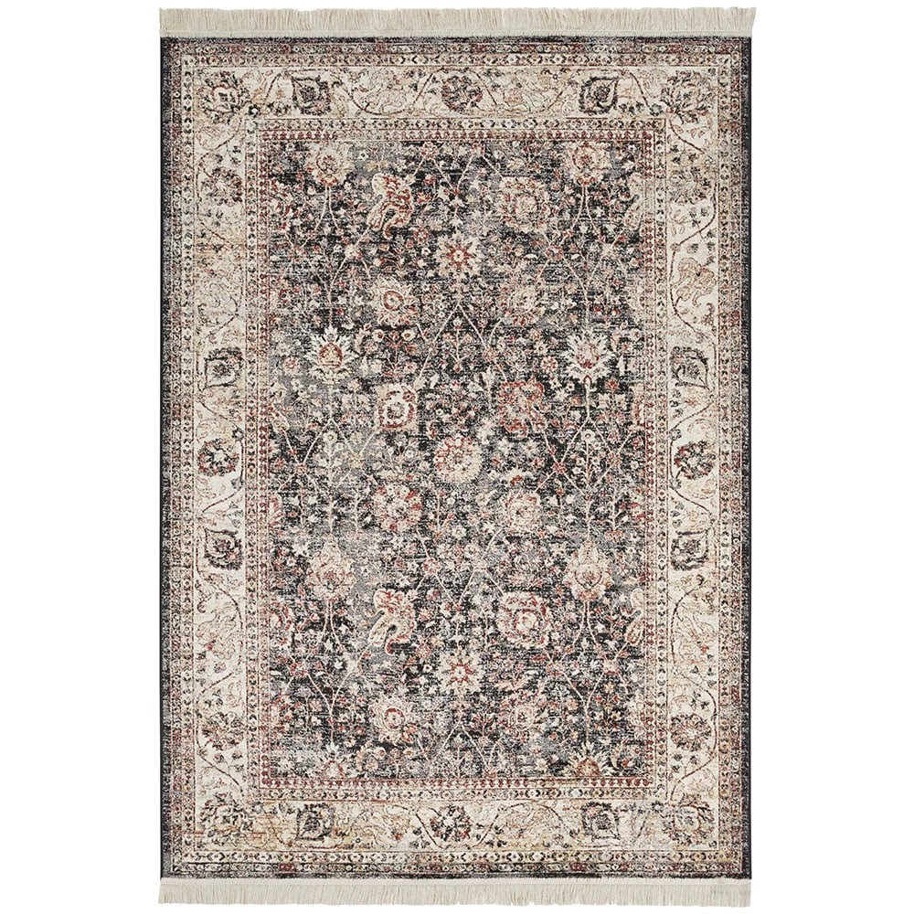 Orientalischer Viskose Teppich Fransen Nain Karun Schwarz