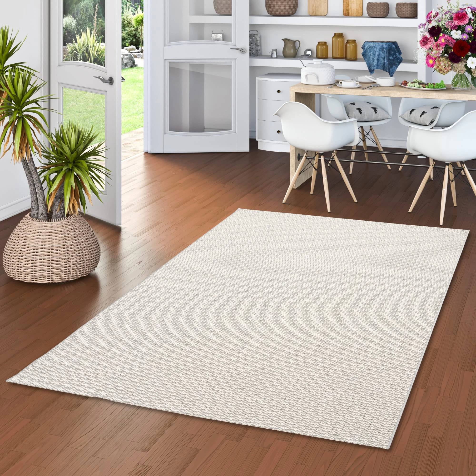 In- Und Outdoor Teppich Flachgewebe Carpetto In Silber Creme – Bild 5