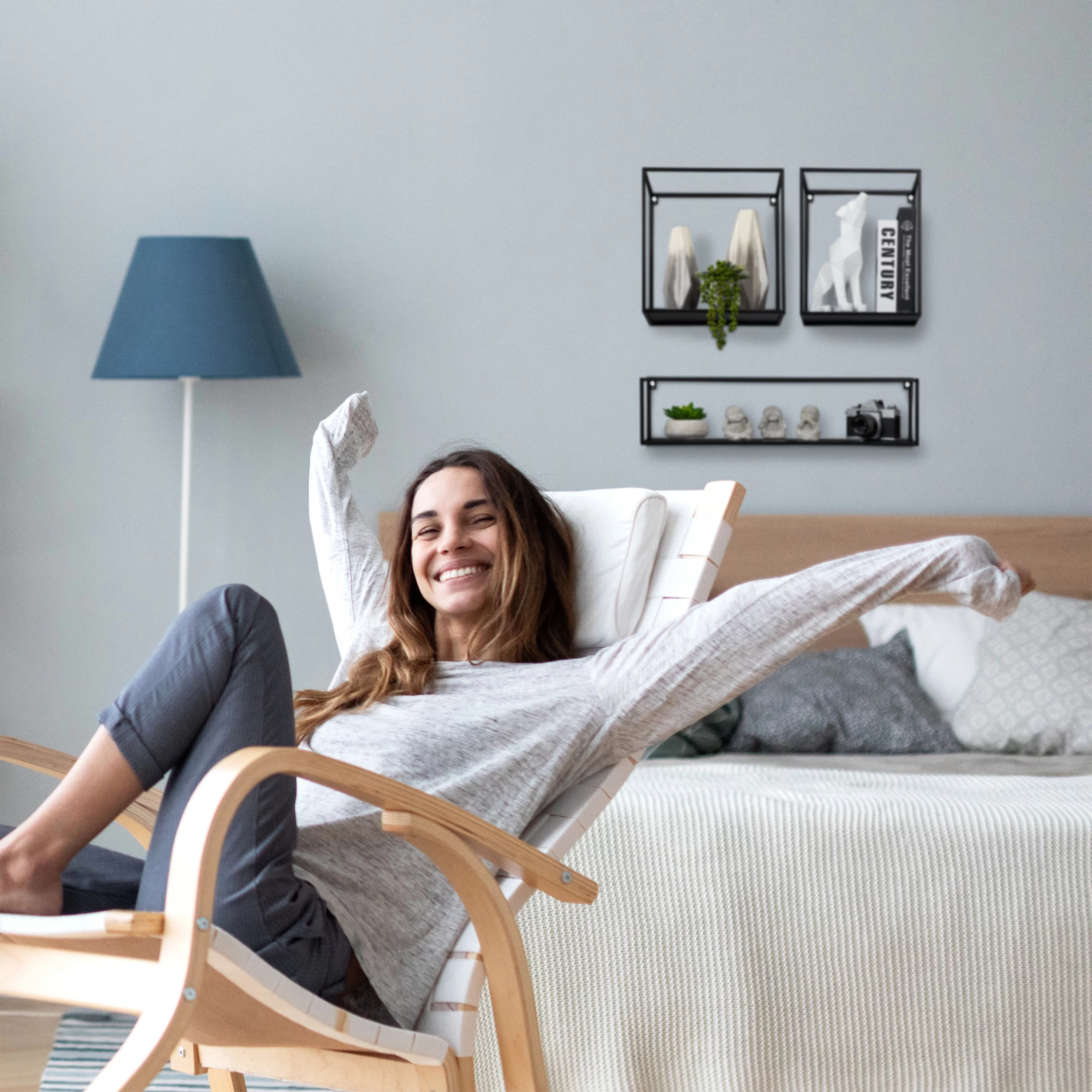 3x Wandregal In Schwarz - Verschiedene Größen – Bild 3