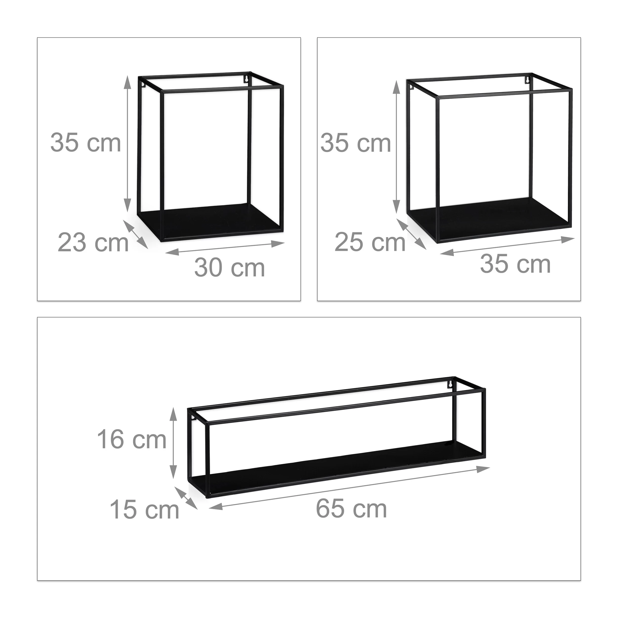 3x Wandregal In Schwarz - Verschiedene Größen – Bild 4