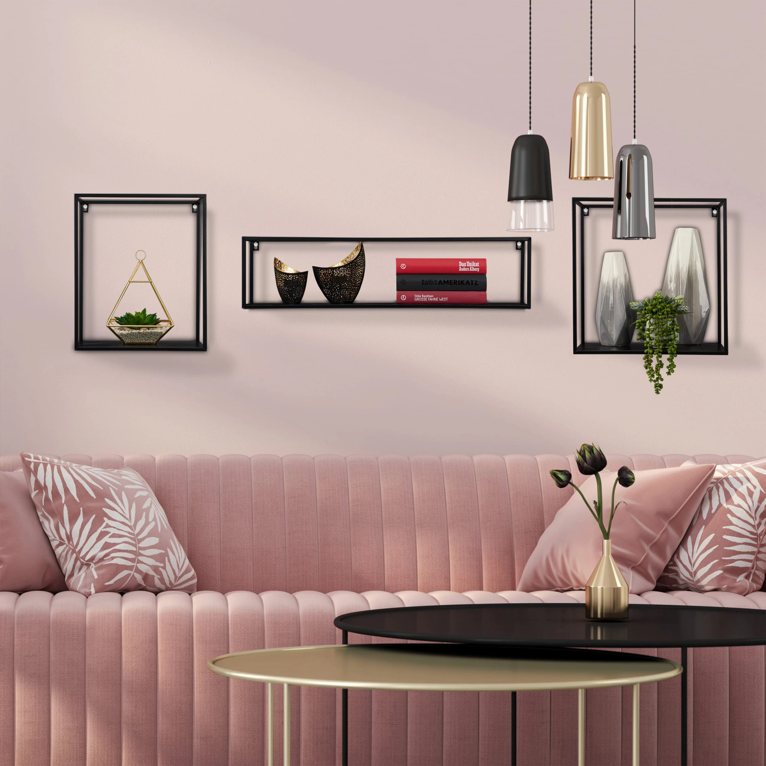 3x Wandregal In Schwarz - Verschiedene Größen – Bild 5