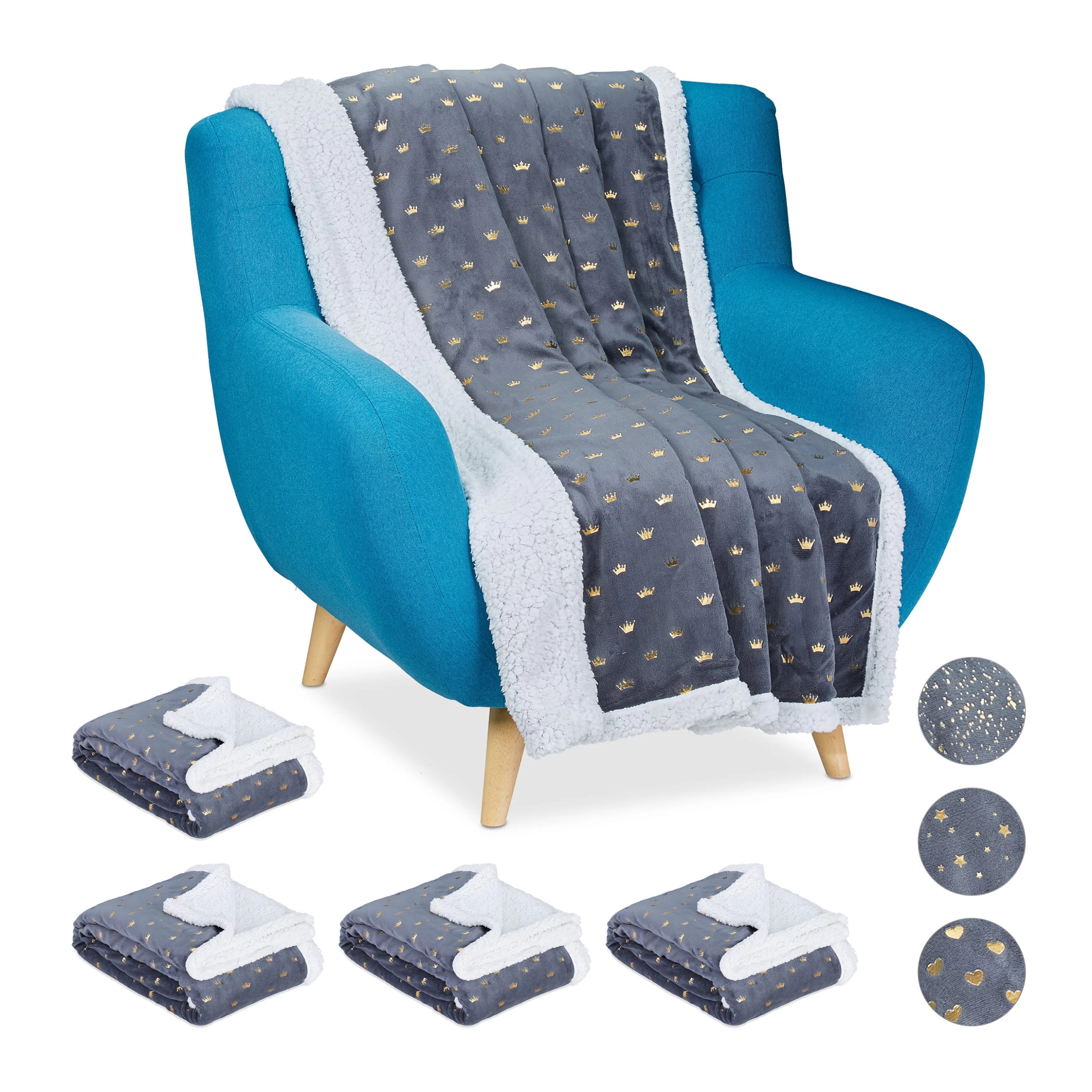 5x Kuscheldecke In Grau/ Weiß - (B)150 X (T)200 Cm