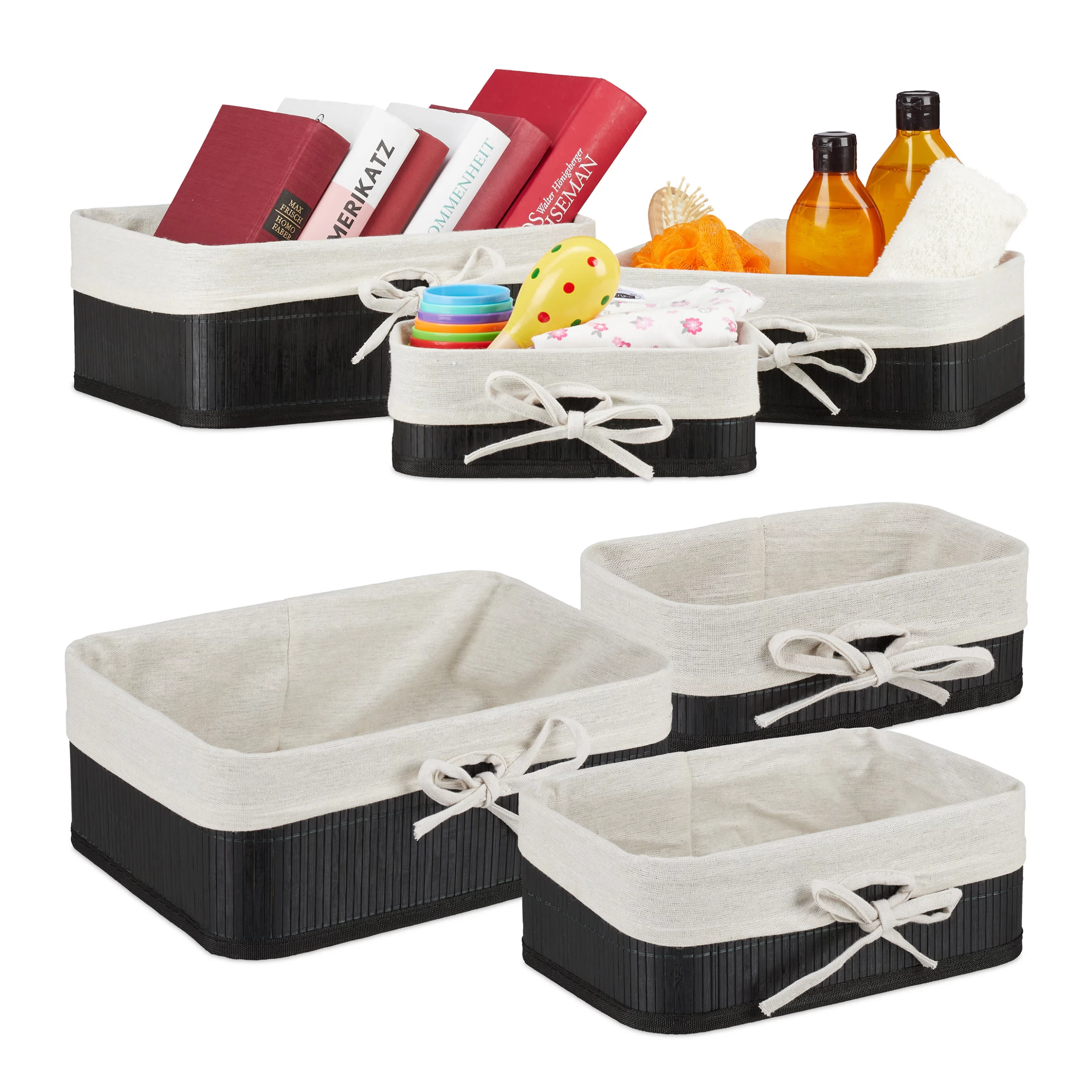 6 Tlg. Aufbewahrungskorb Set In Schwarz/ Creme – Bild 8