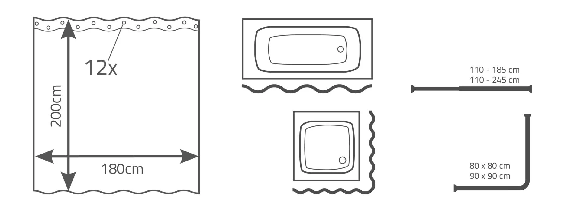 RIDDER Duschvorhang Textil Skyline Grau 180x200 Cm – Bild 3