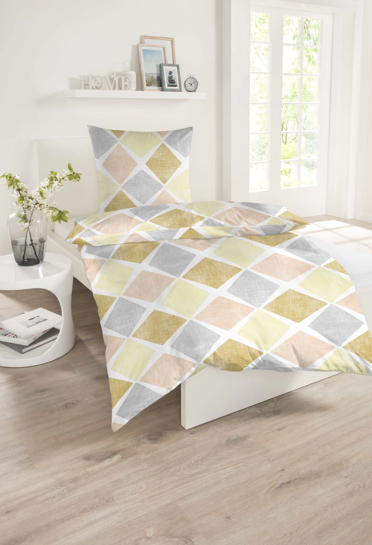 Schiesser Bettwäsche-Set Eileen Sonniges Grafik-Muster In Grau Und Gelb – Bild 2