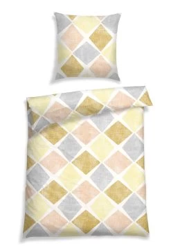Schiesser Bettwäsche-Set Eileen Sonniges Grafik-Muster In Grau Und Gelb