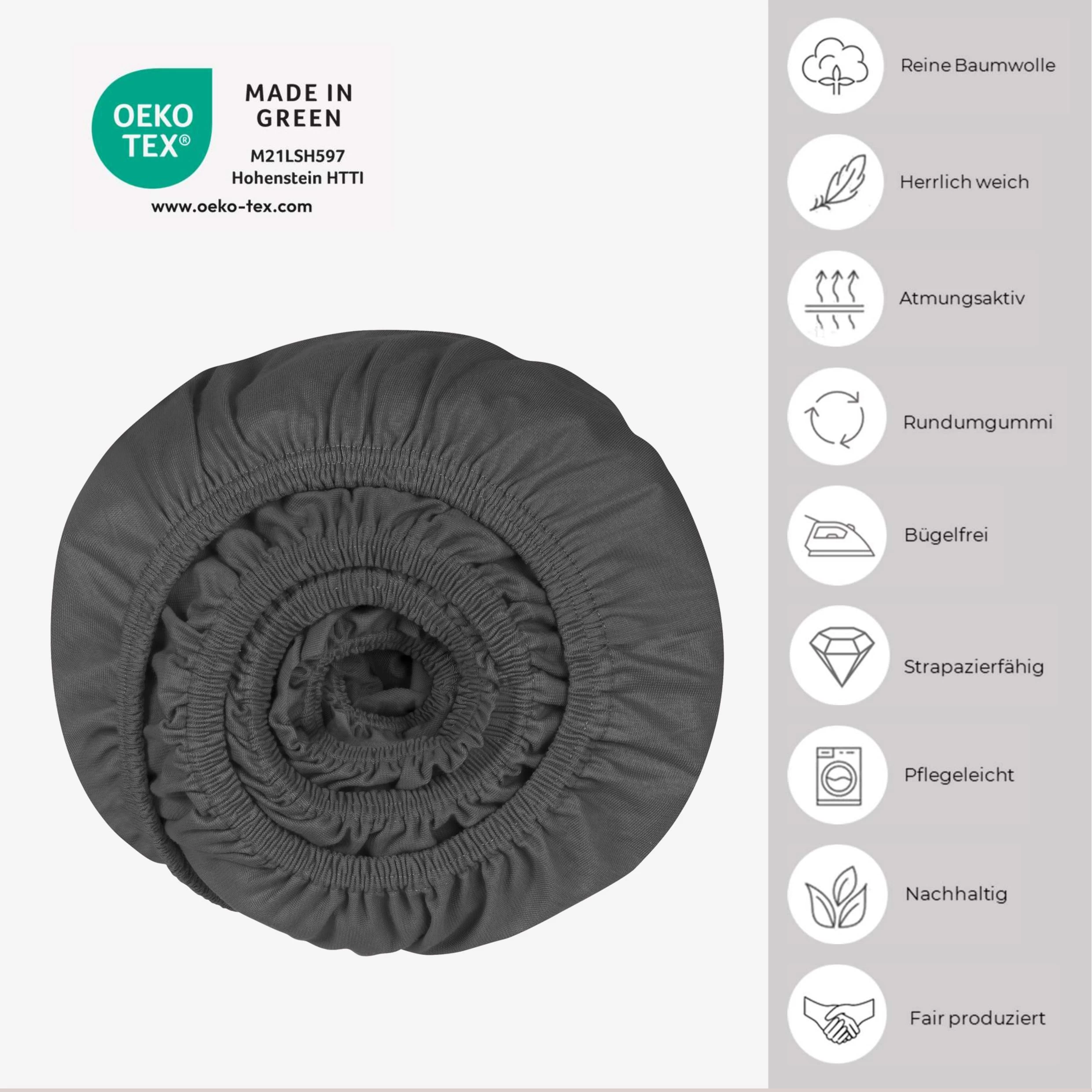 Schiesser Edel-Jersey Spannbettlaken In Anthrazit – Bild 2