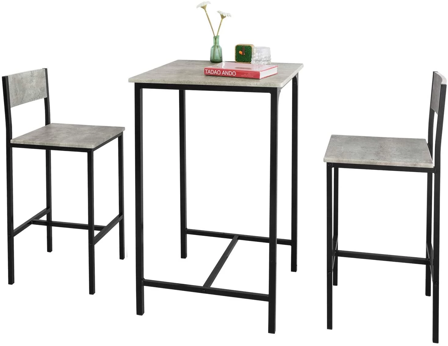 Bartisch In Hellgrau Und Schwarz - Tisch(B)60 X (H)97 X (T)60cm/Hocker(B)39 X (H)96 X (T)41cm