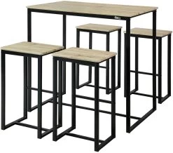 Bartisch In Natur Und Schwarz - Tisch(B)100 X (H)96 X (T)60cm/Hocker(B)40 X (H)67 X (T)30cm